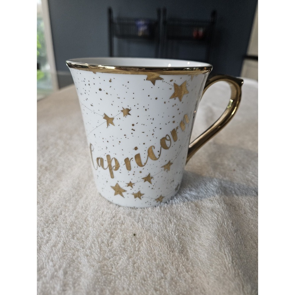 Capricorn Gold & White Stars Zodiac Sign Coffee Mug